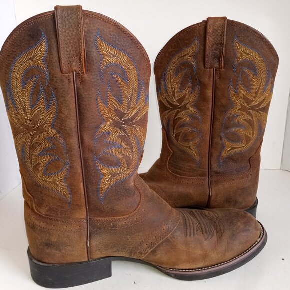 JUSTIN Men's 10.5EE "Buster Stampede" Round Toe Western Boots Brown Leather - Picture 12 of 15